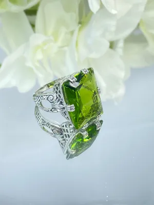 Peridot Ring, Size 8, 6 Prong Ring, 30ct Art Deco Ring, Vintage Jewelry #D104 - Ready to Ship