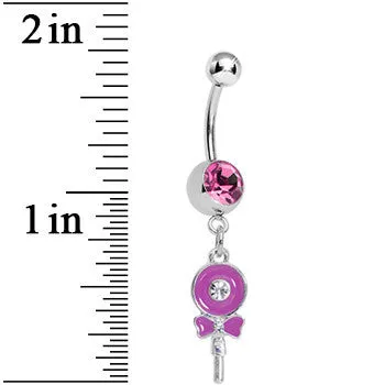 Pink Gem Sweetly Wrapped Pink Lollipop Dangle Belly Ring