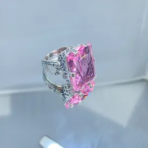 Pink Topaz Ring, Size 6, Six Prong Ring, 30ct Art Deco Ring, Vintage Jewelry #D104 - Ready to Ship