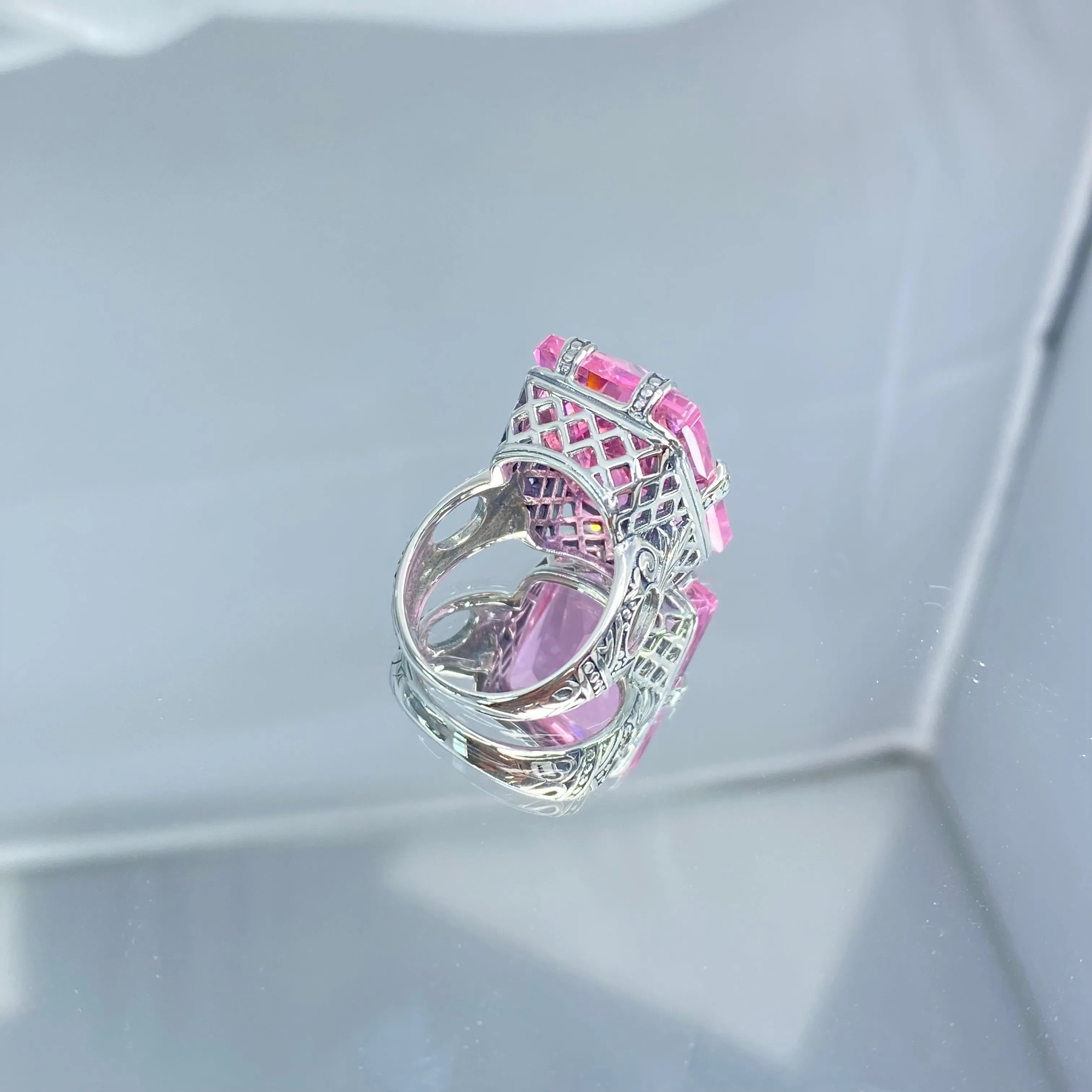 Pink Topaz Ring, Size 6, Six Prong Ring, 30ct Art Deco Ring, Vintage Jewelry #D104 - Ready to Ship