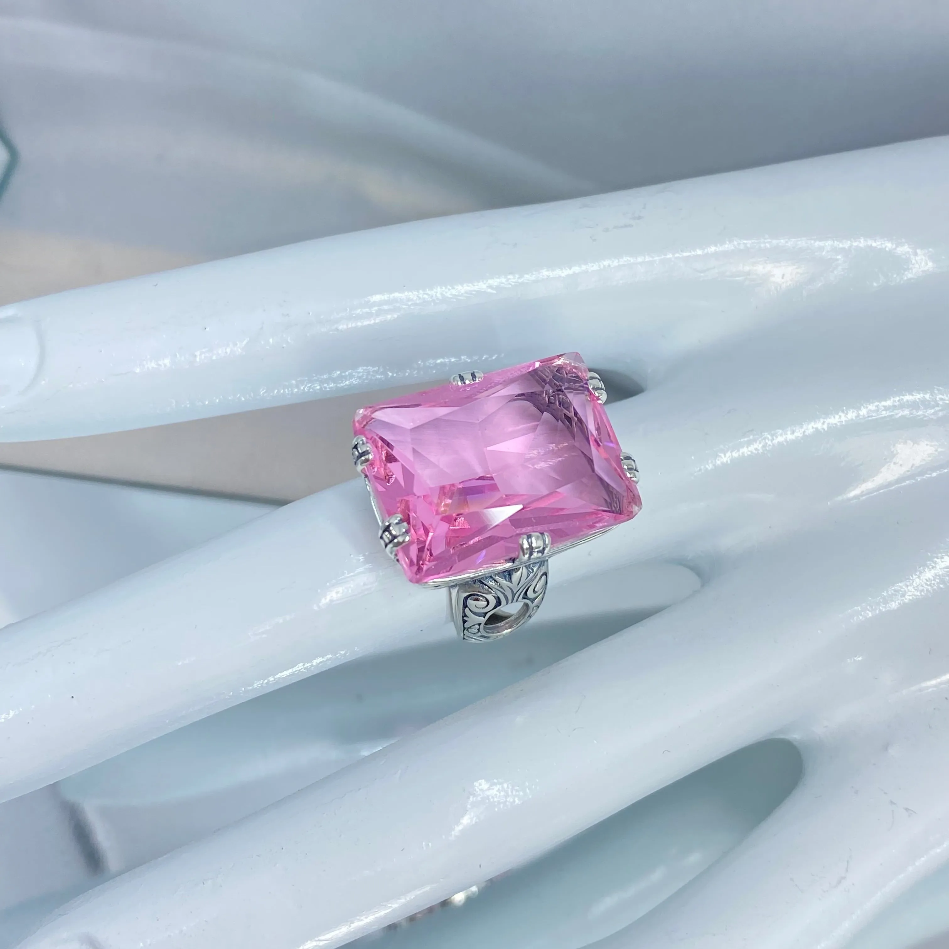 Pink Topaz Ring, Size 6, Six Prong Ring, 30ct Art Deco Ring, Vintage Jewelry #D104 - Ready to Ship
