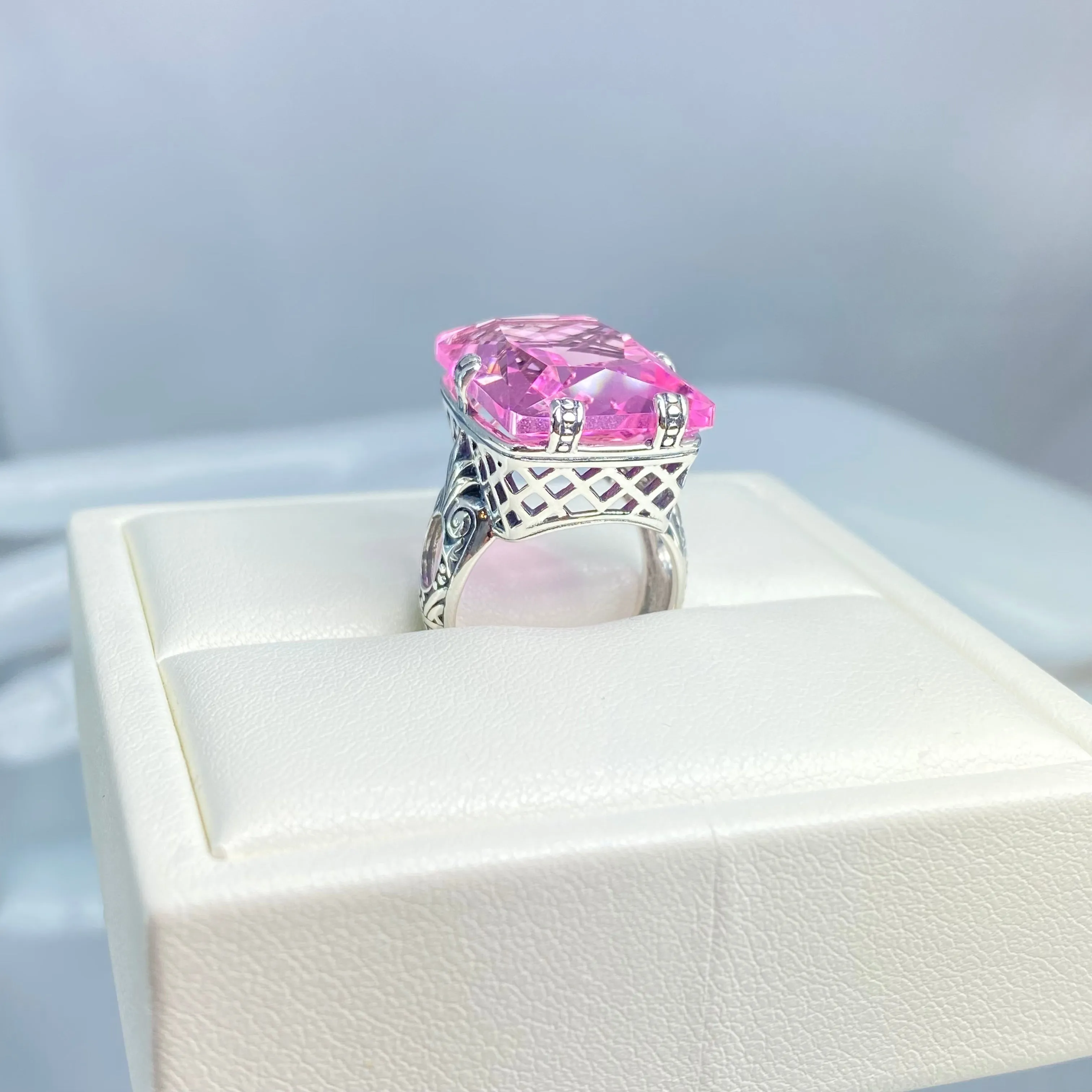 Pink Topaz Ring, Size 6, Six Prong Ring, 30ct Art Deco Ring, Vintage Jewelry #D104 - Ready to Ship