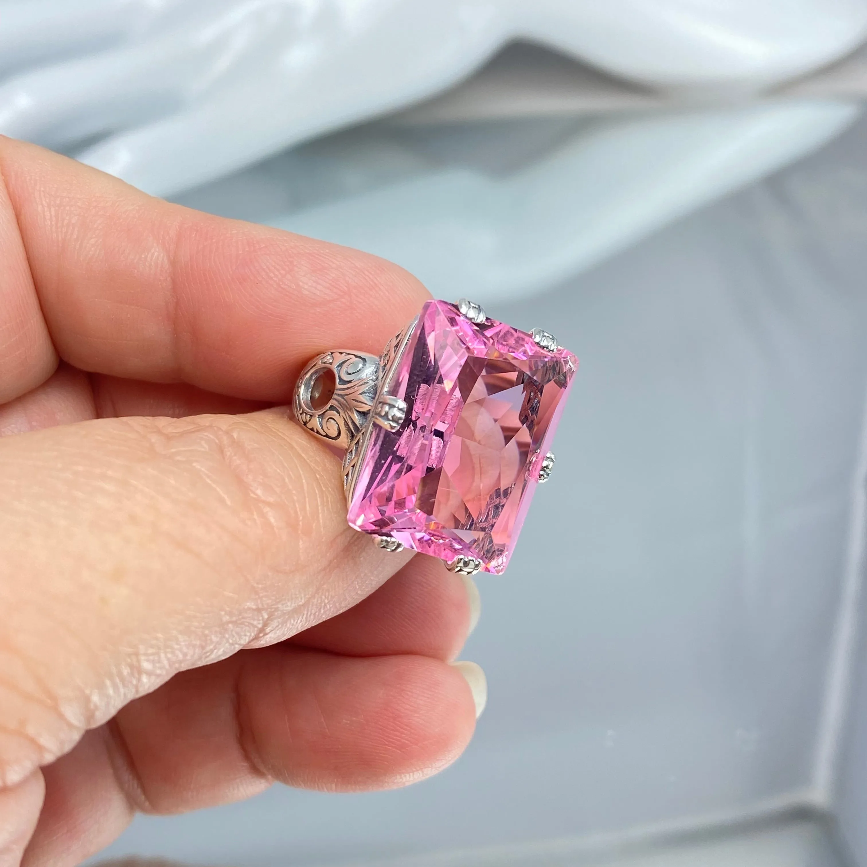 Pink Topaz Ring, Size 6, Six Prong Ring, 30ct Art Deco Ring, Vintage Jewelry #D104 - Ready to Ship