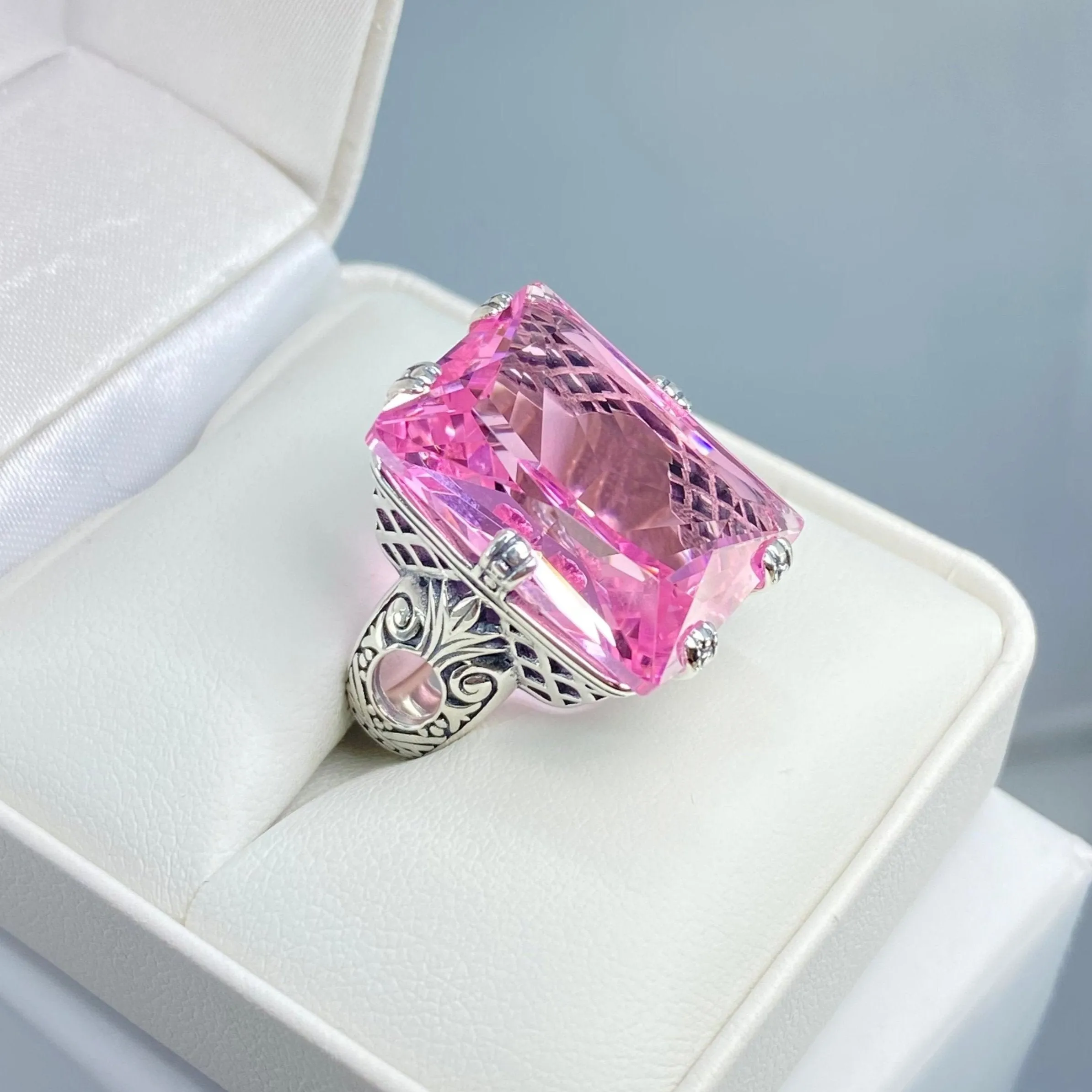 Pink Topaz Ring, Size 6, Six Prong Ring, 30ct Art Deco Ring, Vintage Jewelry #D104 - Ready to Ship