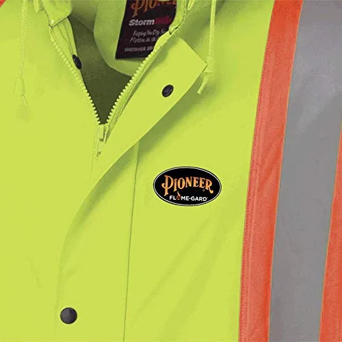 Pioneer V3520160 FR Oil & Chemical Resistant Rain Jacket - Hi-Vis Lightweight, Yellow-Green