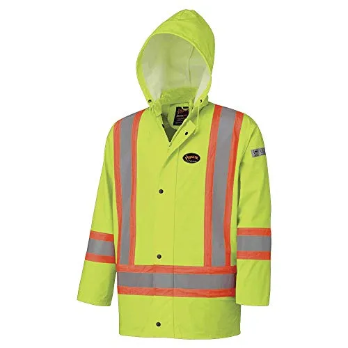 Pioneer V3520160 FR Oil & Chemical Resistant Rain Jacket - Hi-Vis Lightweight, Yellow-Green