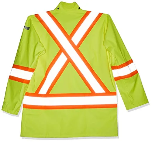 Pioneer V3520160 FR Oil & Chemical Resistant Rain Jacket - Hi-Vis Lightweight, Yellow-Green