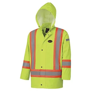 Pioneer V3520160 FR Oil & Chemical Resistant Rain Jacket - Hi-Vis Lightweight, Yellow-Green