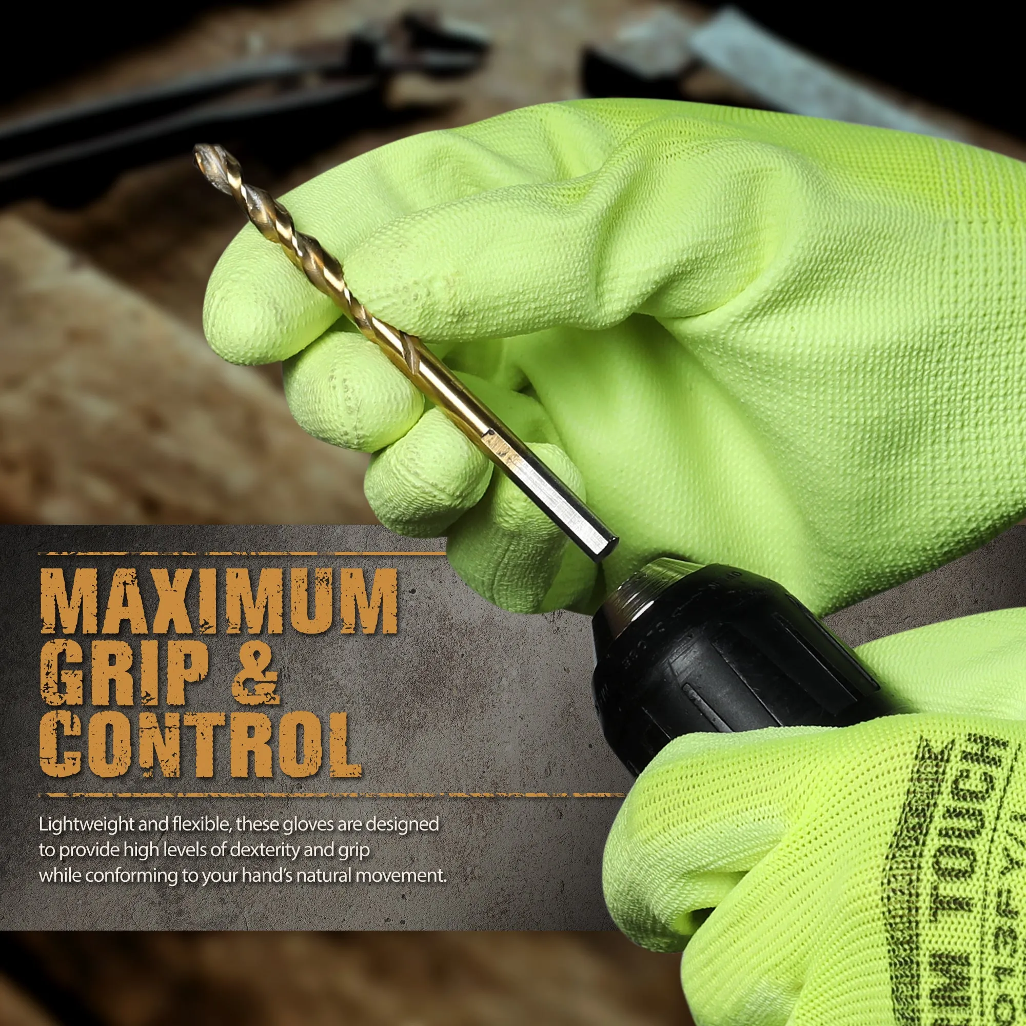 Polyurethane Coated Work Gloves - Hi-Viz Green - 1 Pair