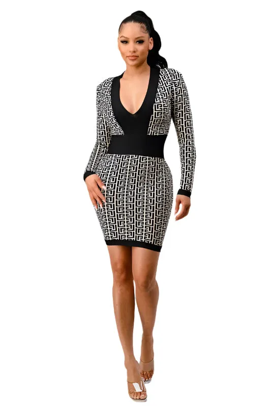 Power Play: Black & White Bodycon Dress