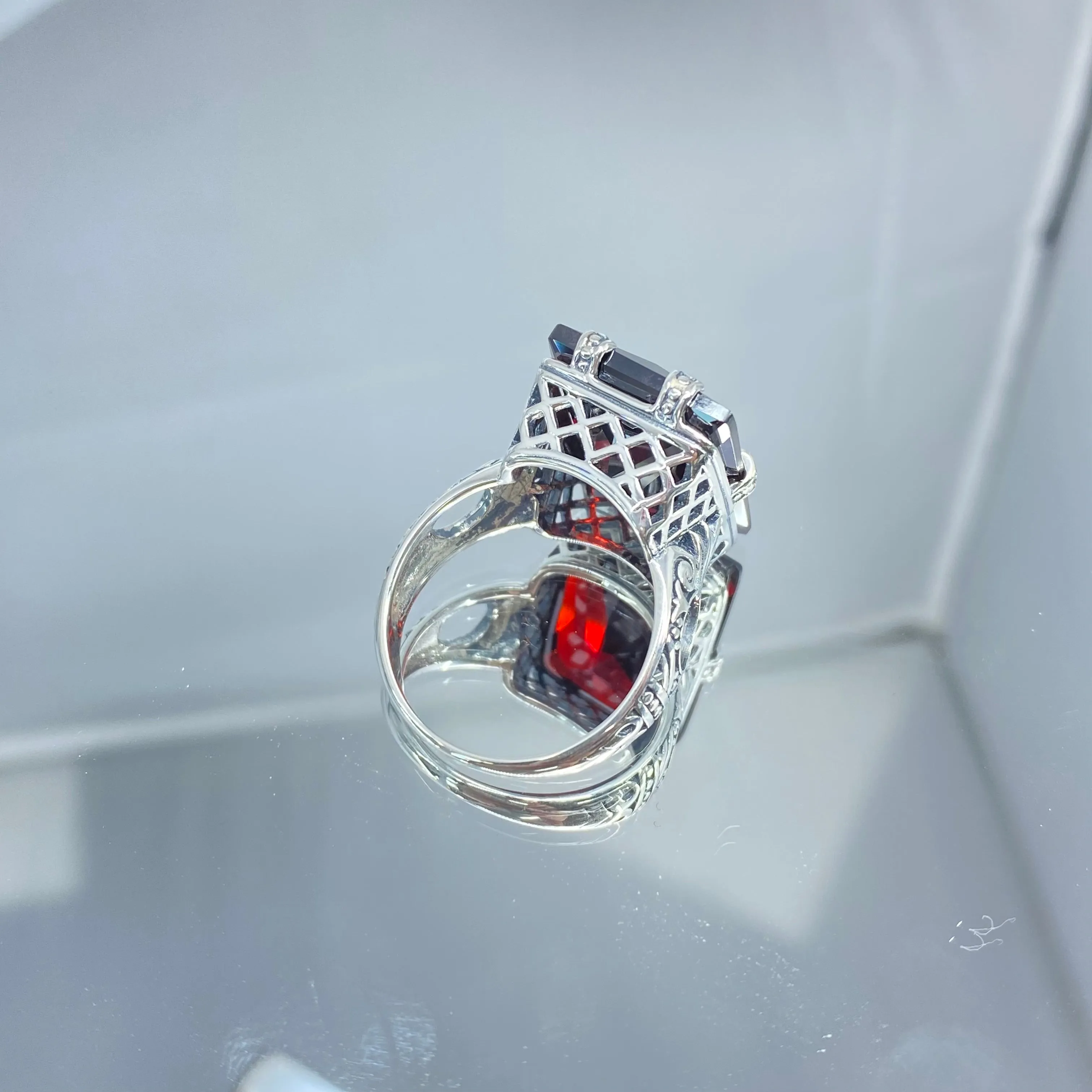 Red Garnet CZ Ring, 6 Prong Ring, 30ct Art Deco Ring, Vintage Jewelry #D104
