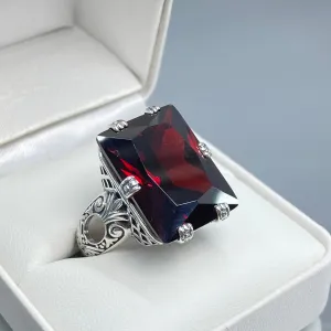 Red Garnet CZ Ring, 6 Prong Ring, 30ct Art Deco Ring, Vintage Jewelry #D104