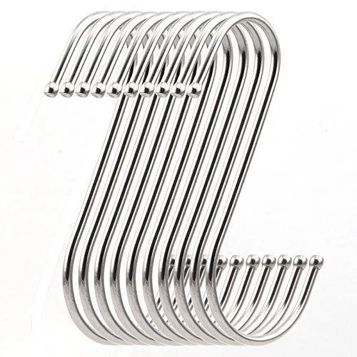 RuiLing Premium 4.9 inch Heavy Duty Stainless Steel S Hooks - S Shaped hook - Hanger Hooks - Ideal for hanging pots and pans, plants, utensils, towels etc. Set of 10
