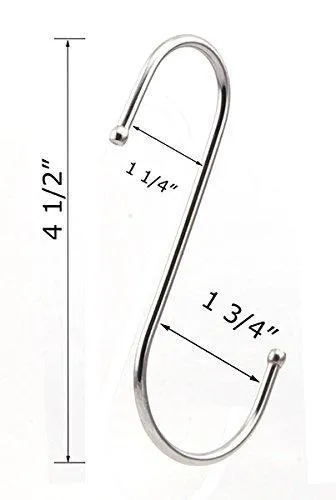 RuiLing Premium 4.9 inch Heavy Duty Stainless Steel S Hooks - S Shaped hook - Hanger Hooks - Ideal for hanging pots and pans, plants, utensils, towels etc. Set of 10