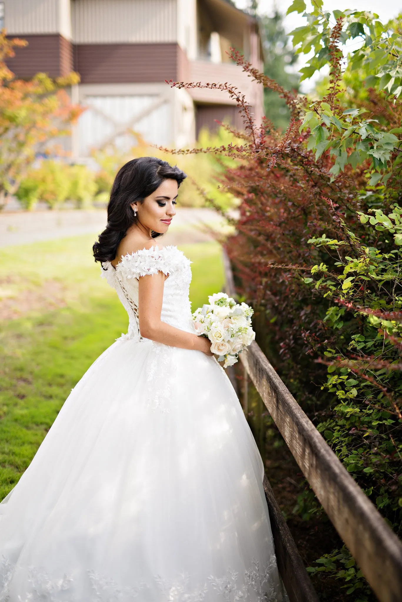 SAMPLE SALE/ Off Shoulder Lace Ball Gown with 3D Flowers (#Alexia)