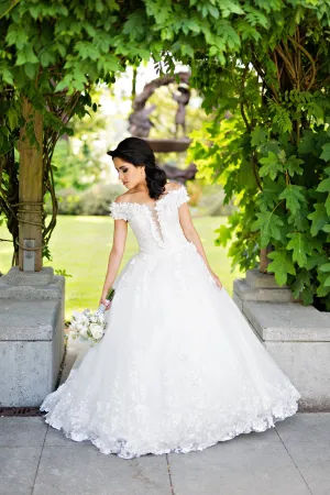 SAMPLE SALE/ Off Shoulder Lace Ball Gown with 3D Flowers (#Alexia)