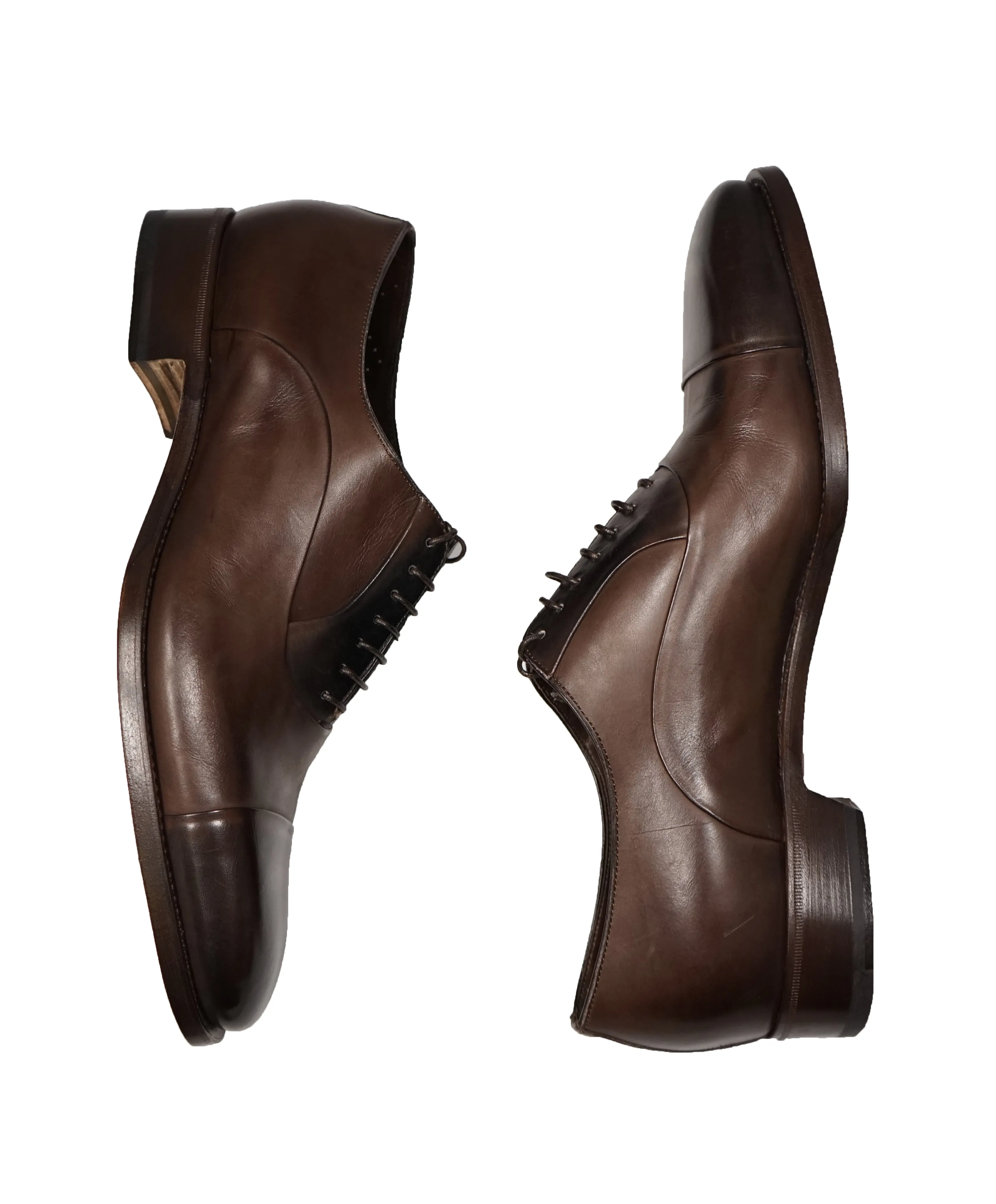 SANTONI - "GOODYEAR WELT” Hand Patina Brown Premium Grade Oxfords - 10.5