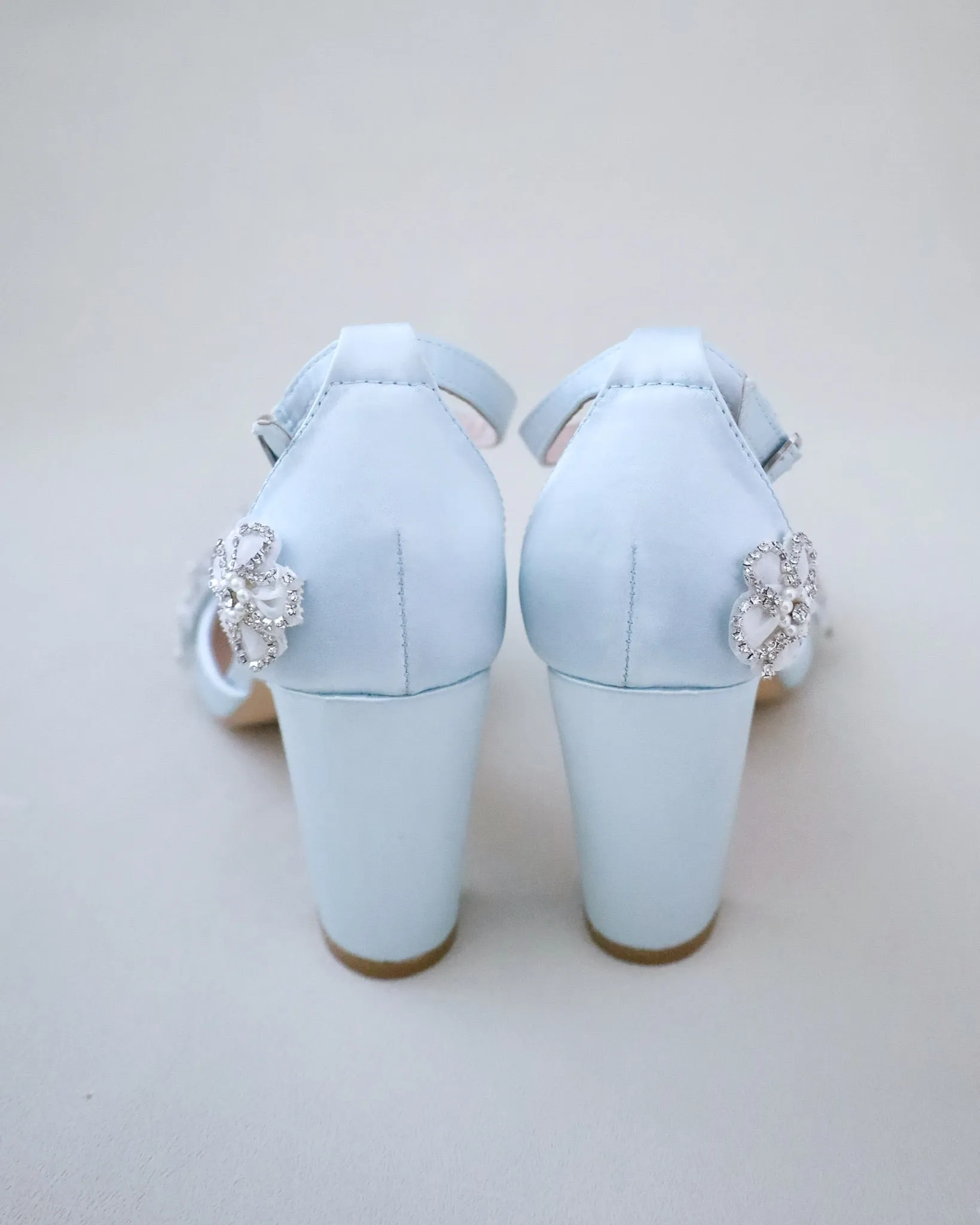 Satin Wedding Block Heel with Rhinestones Chassia Flower