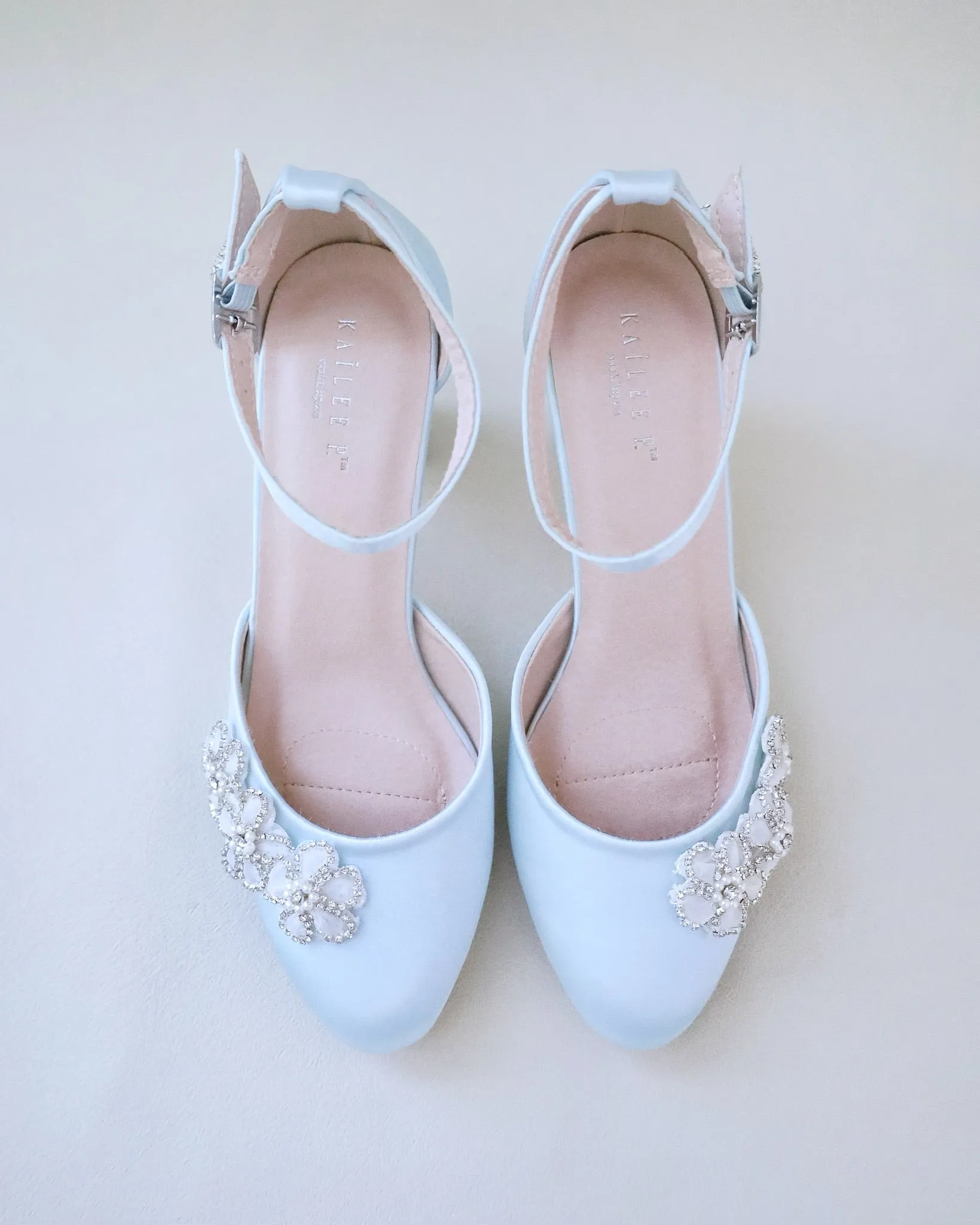 Satin Wedding Block Heel with Rhinestones Chassia Flower