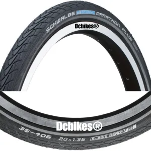 Schwalbe 20 X 1.35 Marathon Plus Folding Bike Wired Tyres Etrto: 35-406 (2 Tires) 