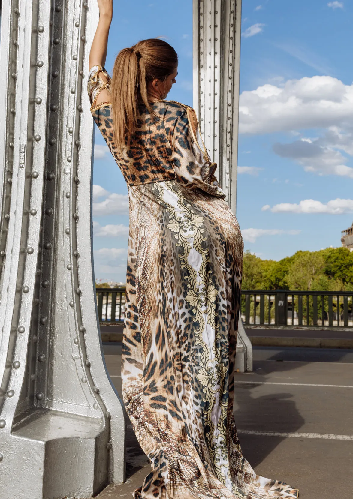 Sheer Brown Snake Leopard - Long Dress