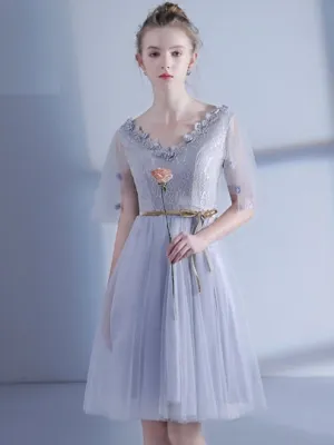 Silver Cap Sleeves Scoop Homecoming Dress