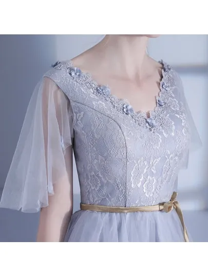 Silver Cap Sleeves Scoop Homecoming Dress