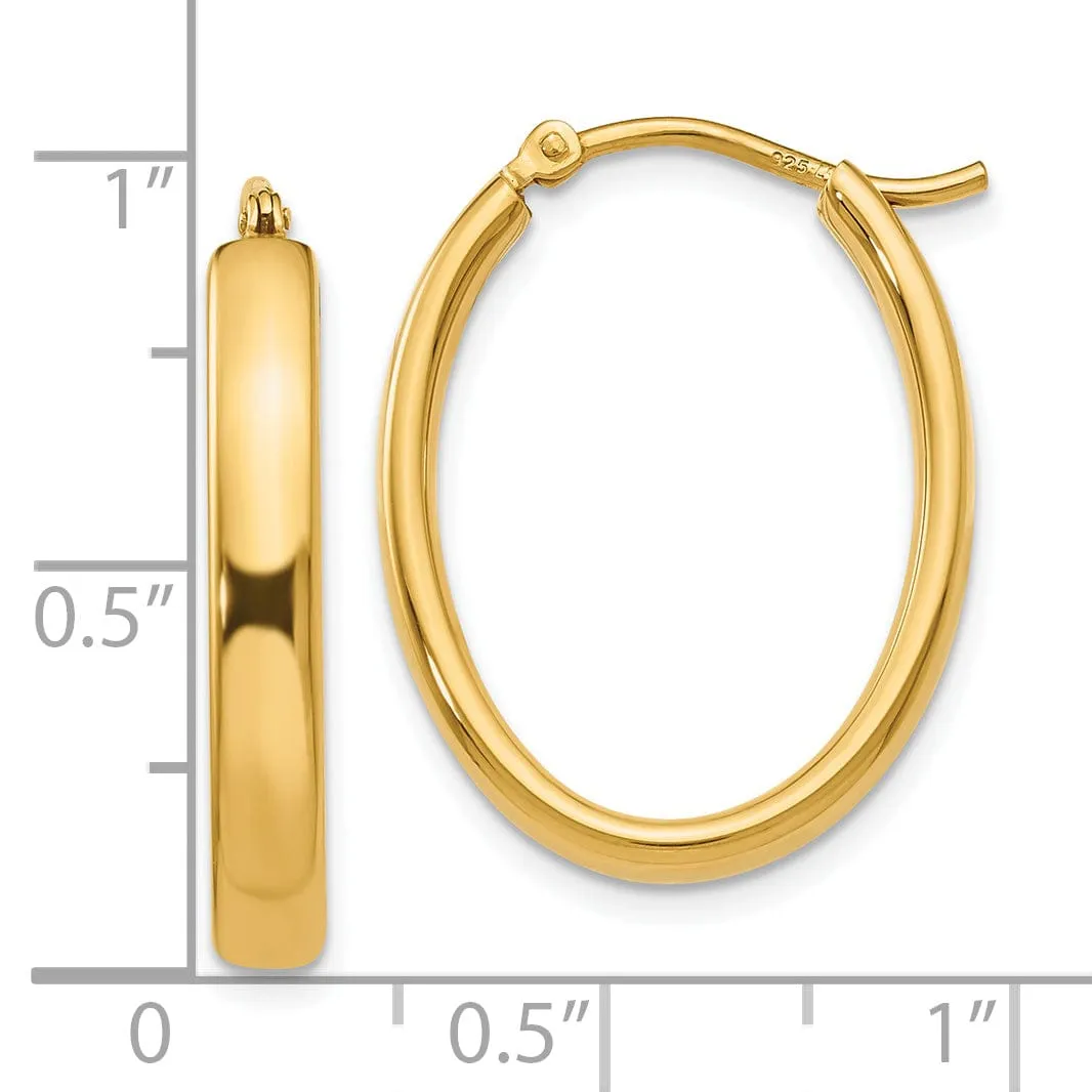 Silver Gold-plated Polished Oval Hoop Earrings