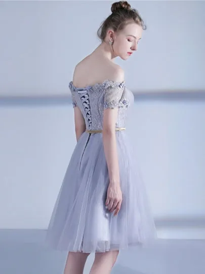 Silver Lace Flowers Appliques Sashes Homecoming Dress
