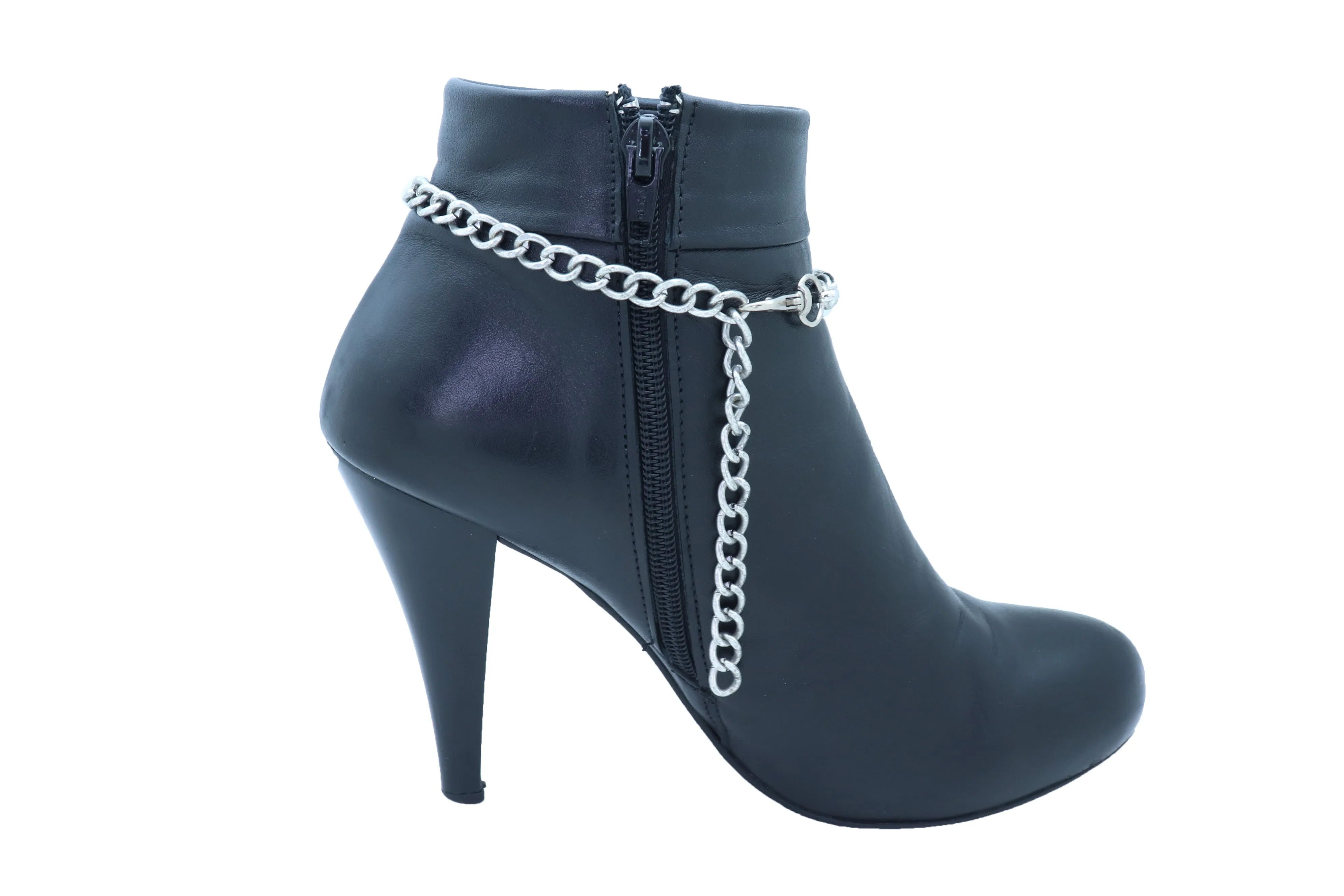 Silver Metal Chain Boot Bracelet Ethnic Shoe Feather Charm Turquoise Blue