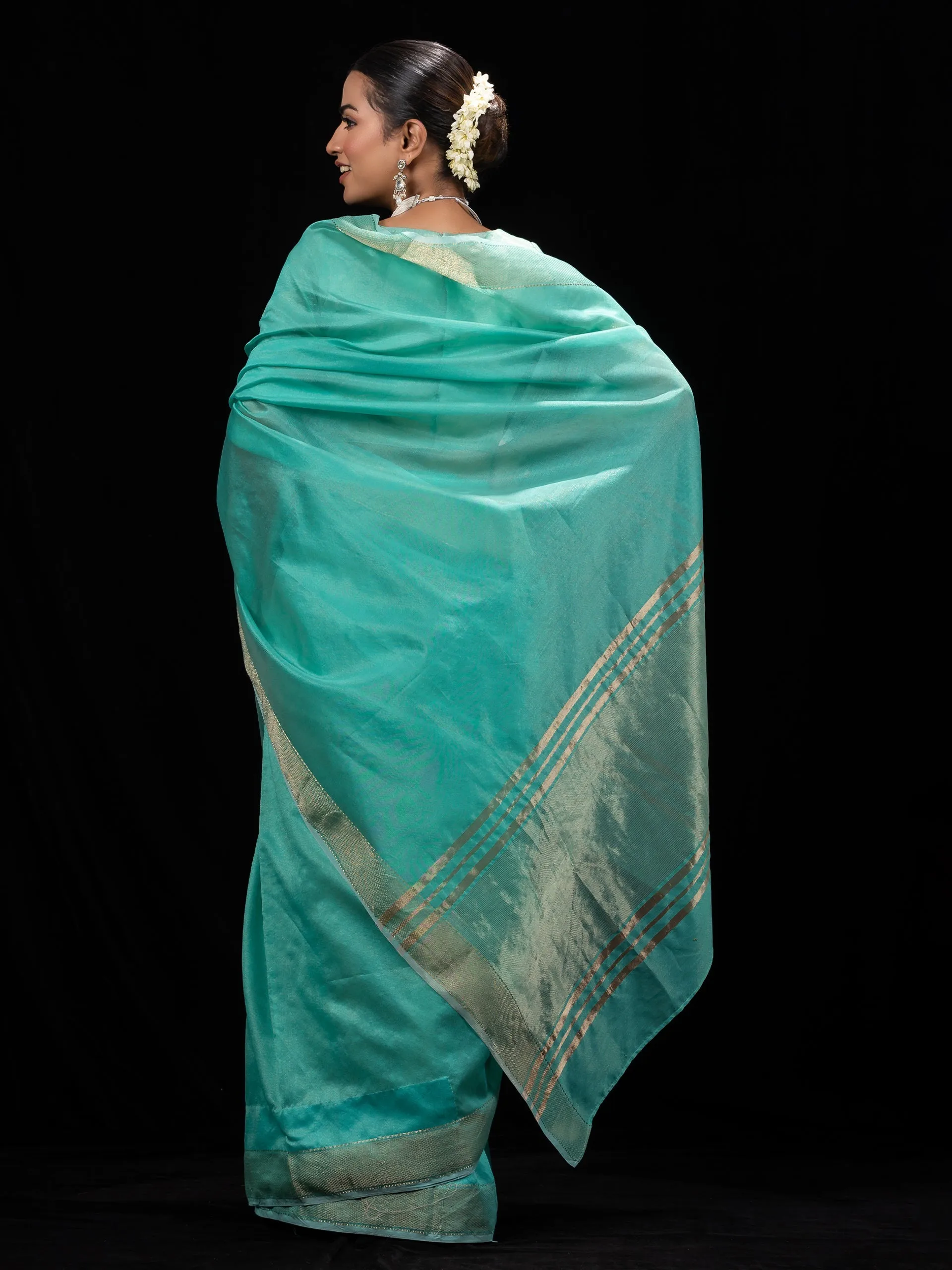 Sky Gold Metallic Soft Fabric Saree with Blouse Fabric