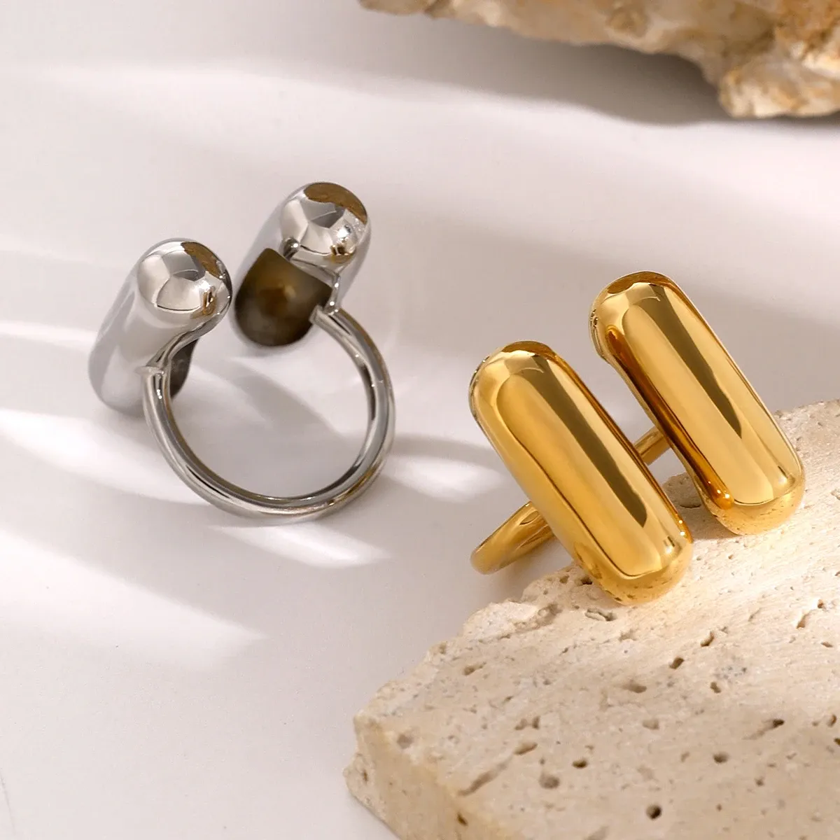 Sleek Stainless Steel Double Capsule Ring