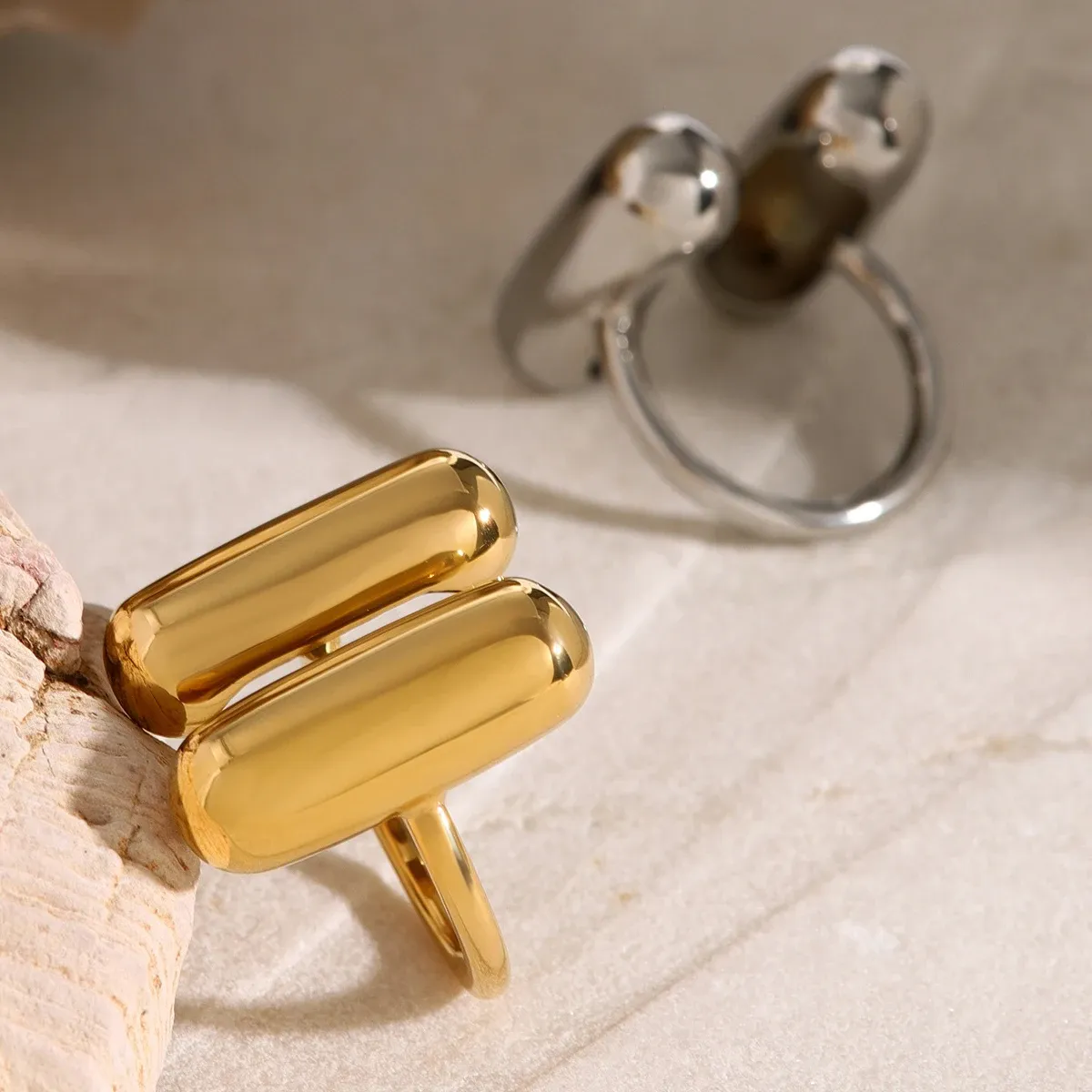 Sleek Stainless Steel Double Capsule Ring