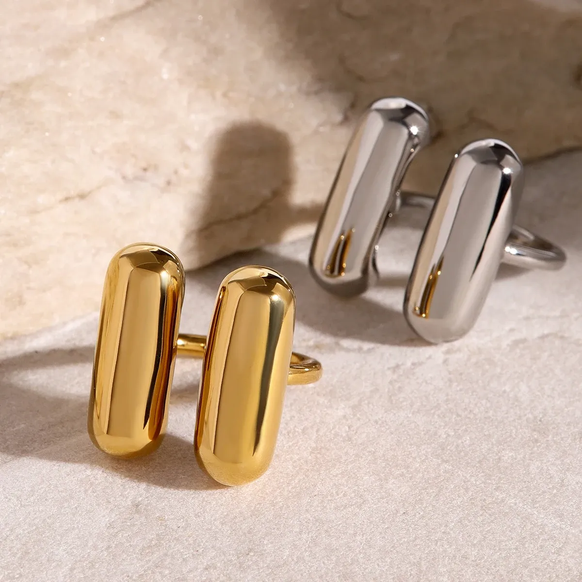 Sleek Stainless Steel Double Capsule Ring