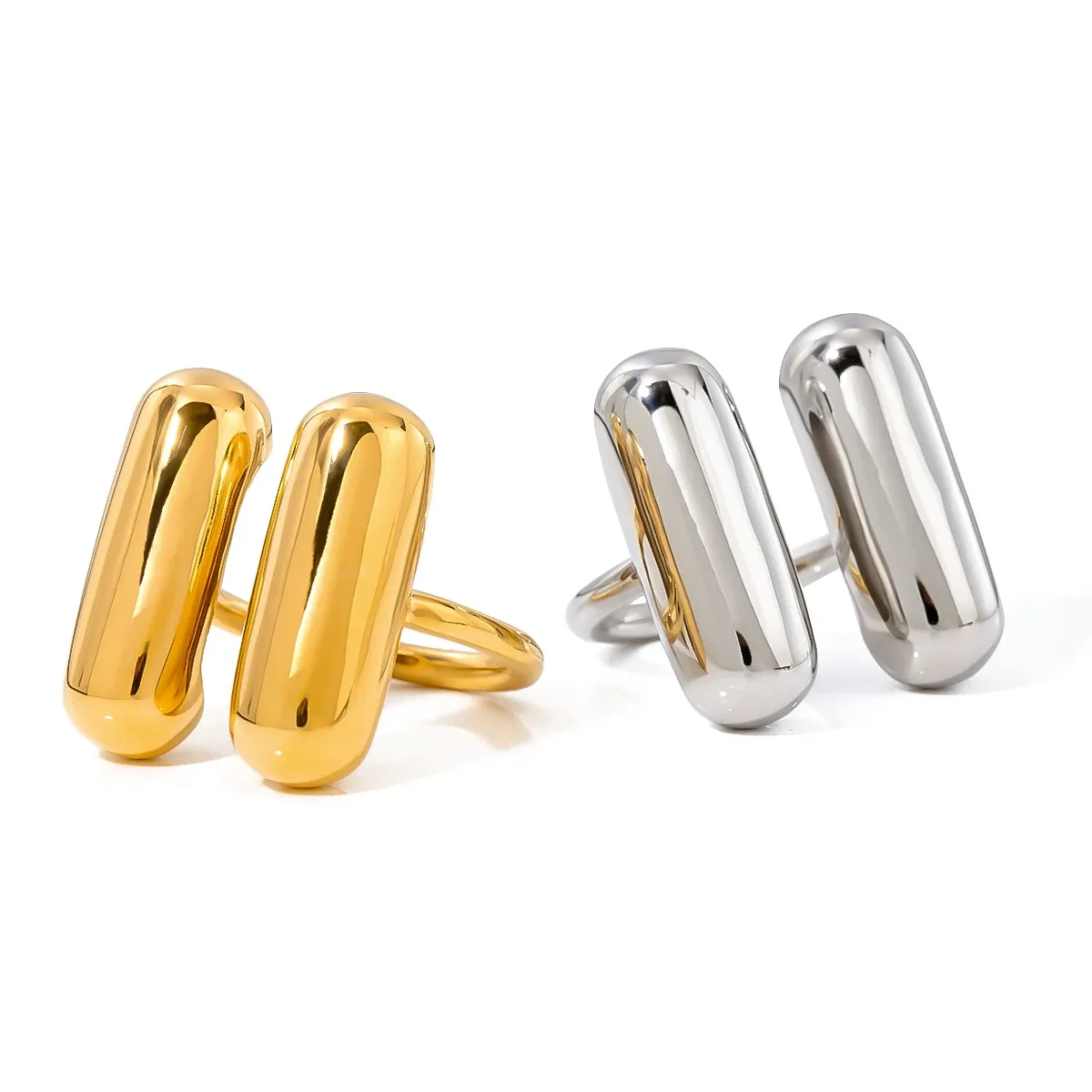 Sleek Stainless Steel Double Capsule Ring