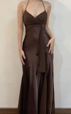 Spaghetti Straps Coffee Brown Formal Party Dress