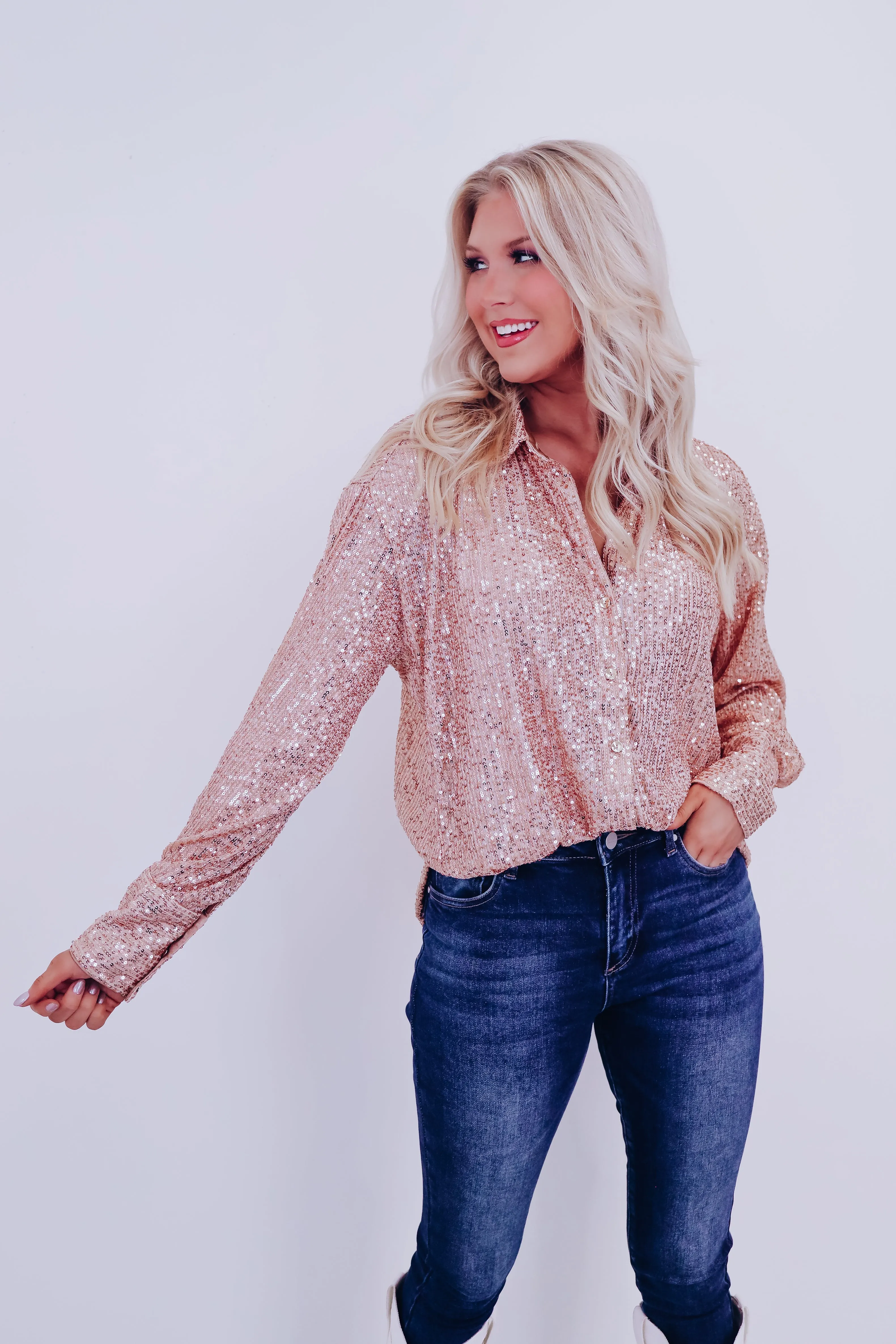 Sparkle On Sheer Sequin Mesh Top - Gold