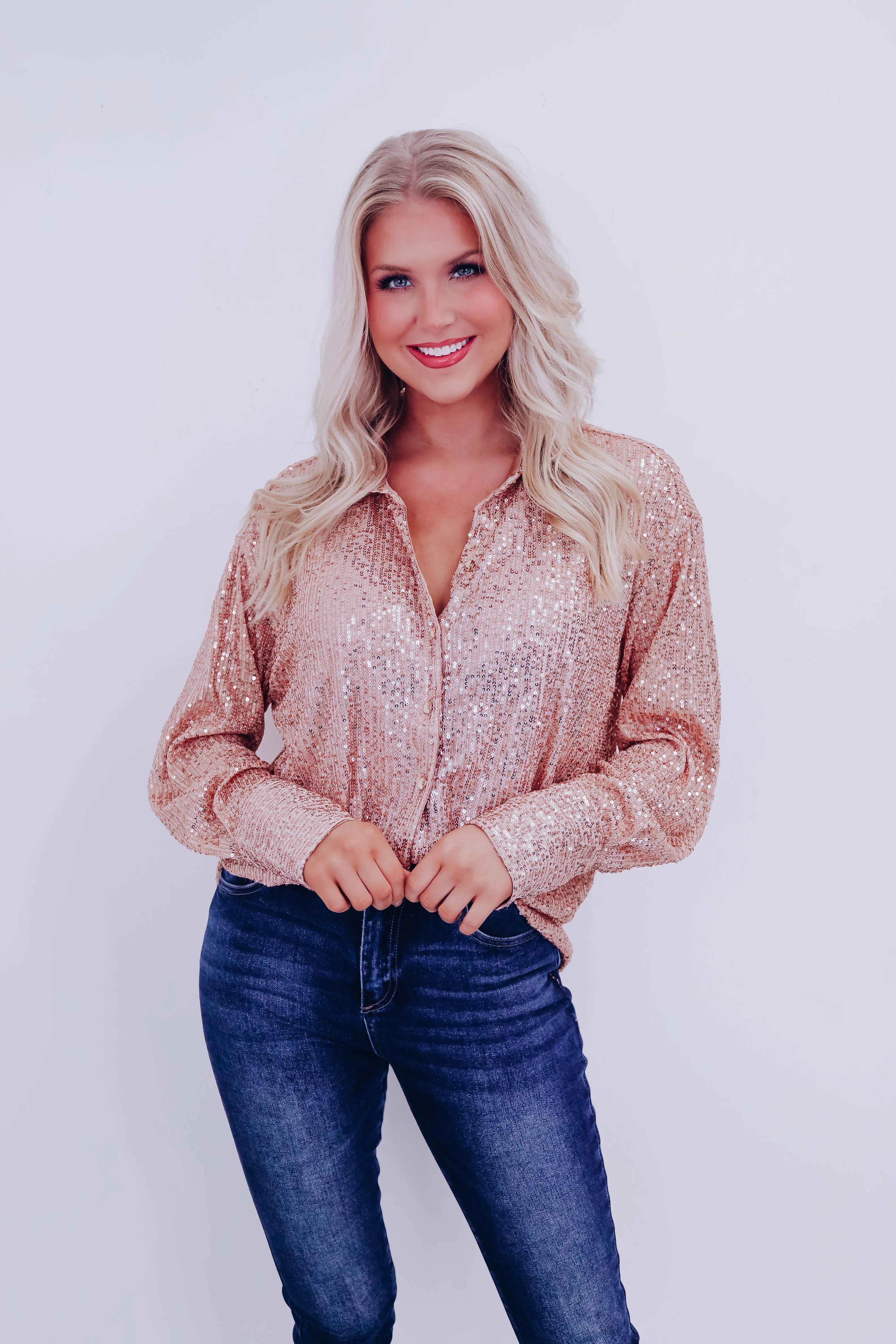Sparkle On Sheer Sequin Mesh Top - Gold