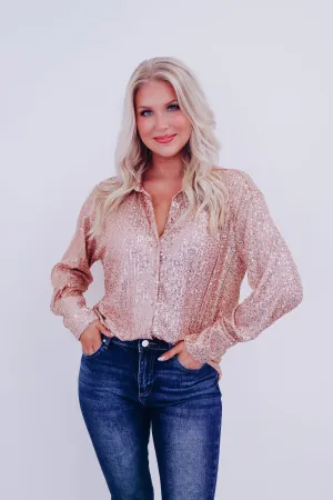 Sparkle On Sheer Sequin Mesh Top - Gold
