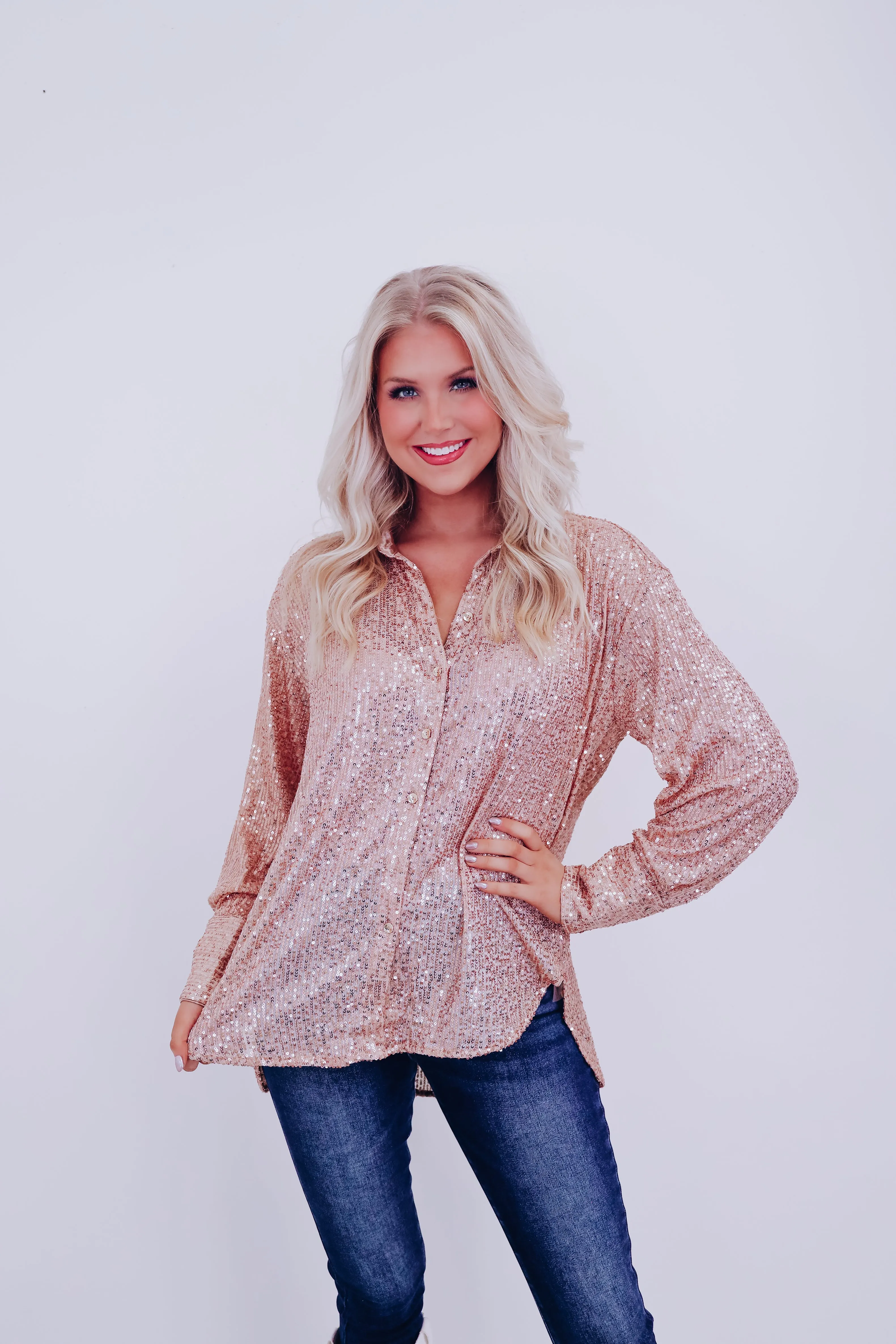 Sparkle On Sheer Sequin Mesh Top - Gold