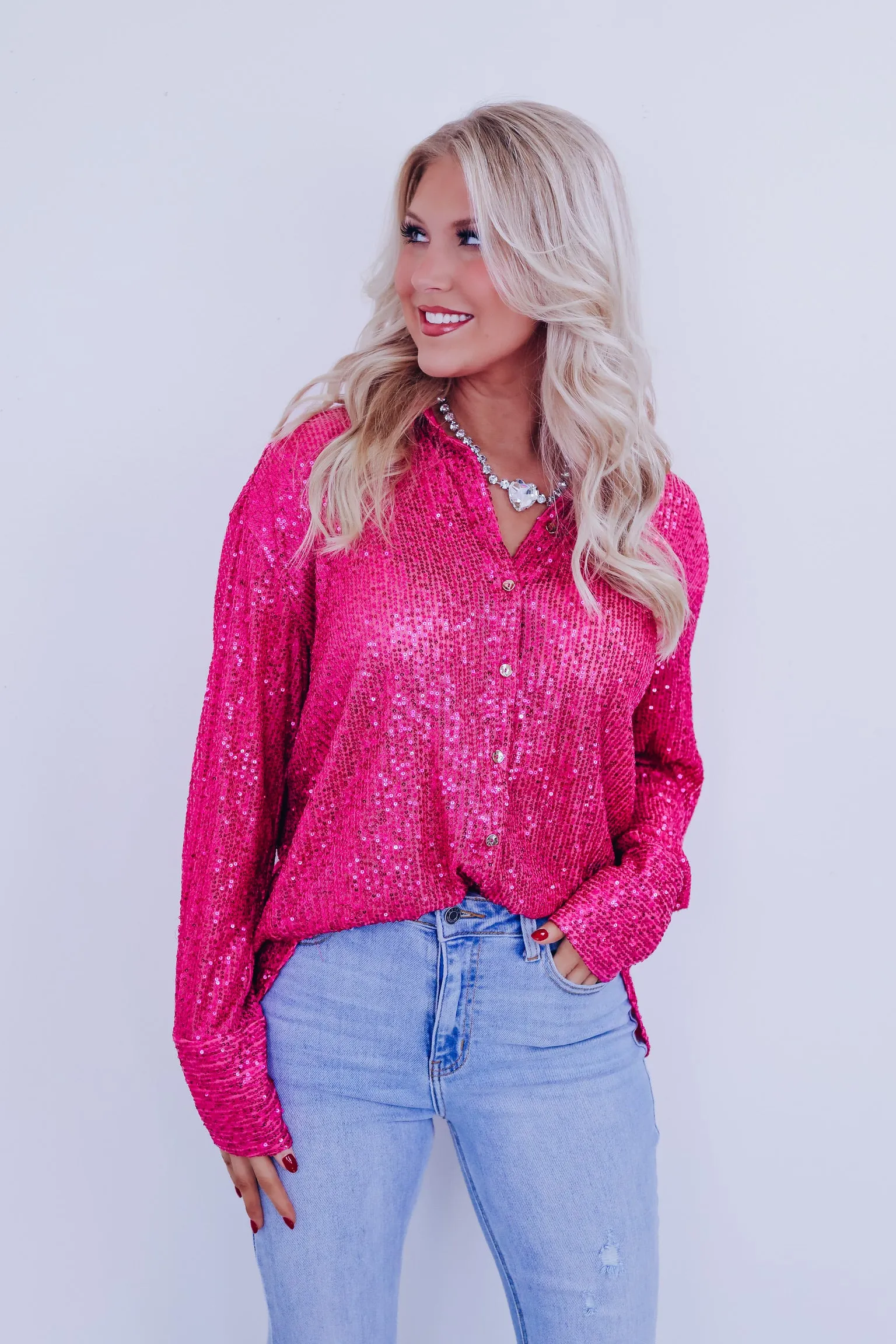 Sparkle On Sheer Sequin Mesh Top - Pink