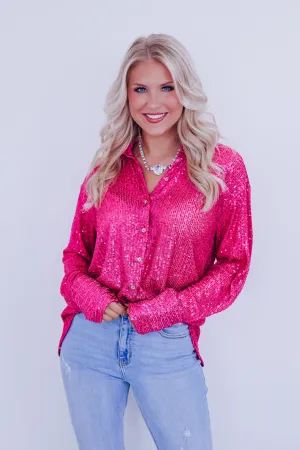 Sparkle On Sheer Sequin Mesh Top - Pink