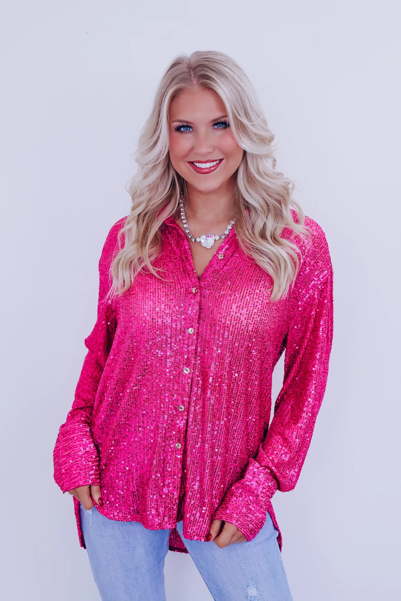 Sparkle On Sheer Sequin Mesh Top - Pink