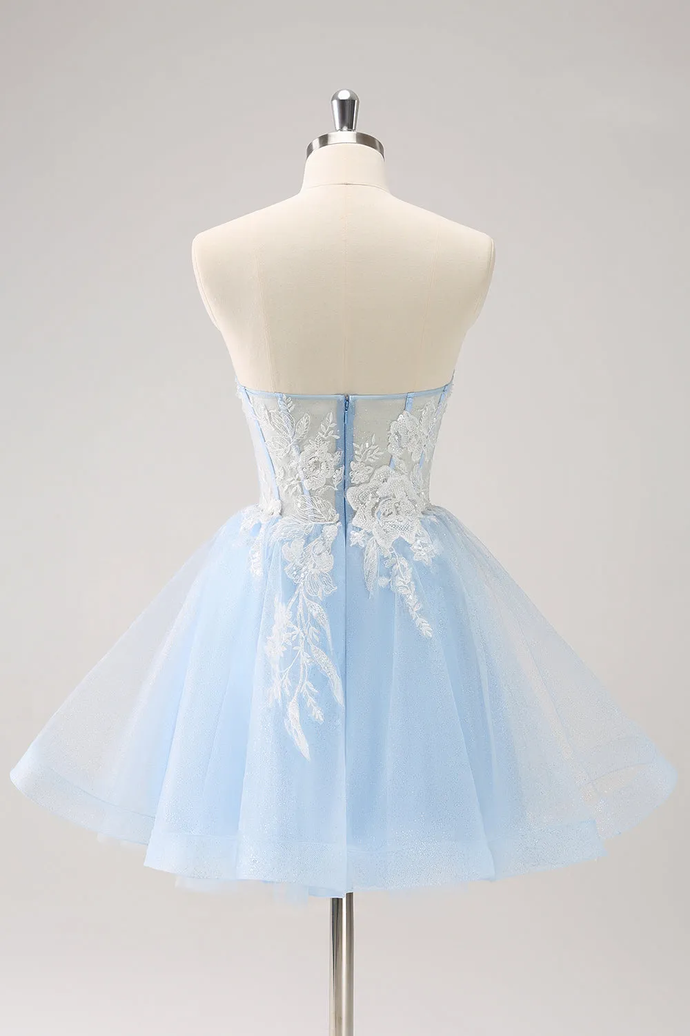 Sparkly Blue A Line Corset Sequin Short Homecoming Dress with Appliques
