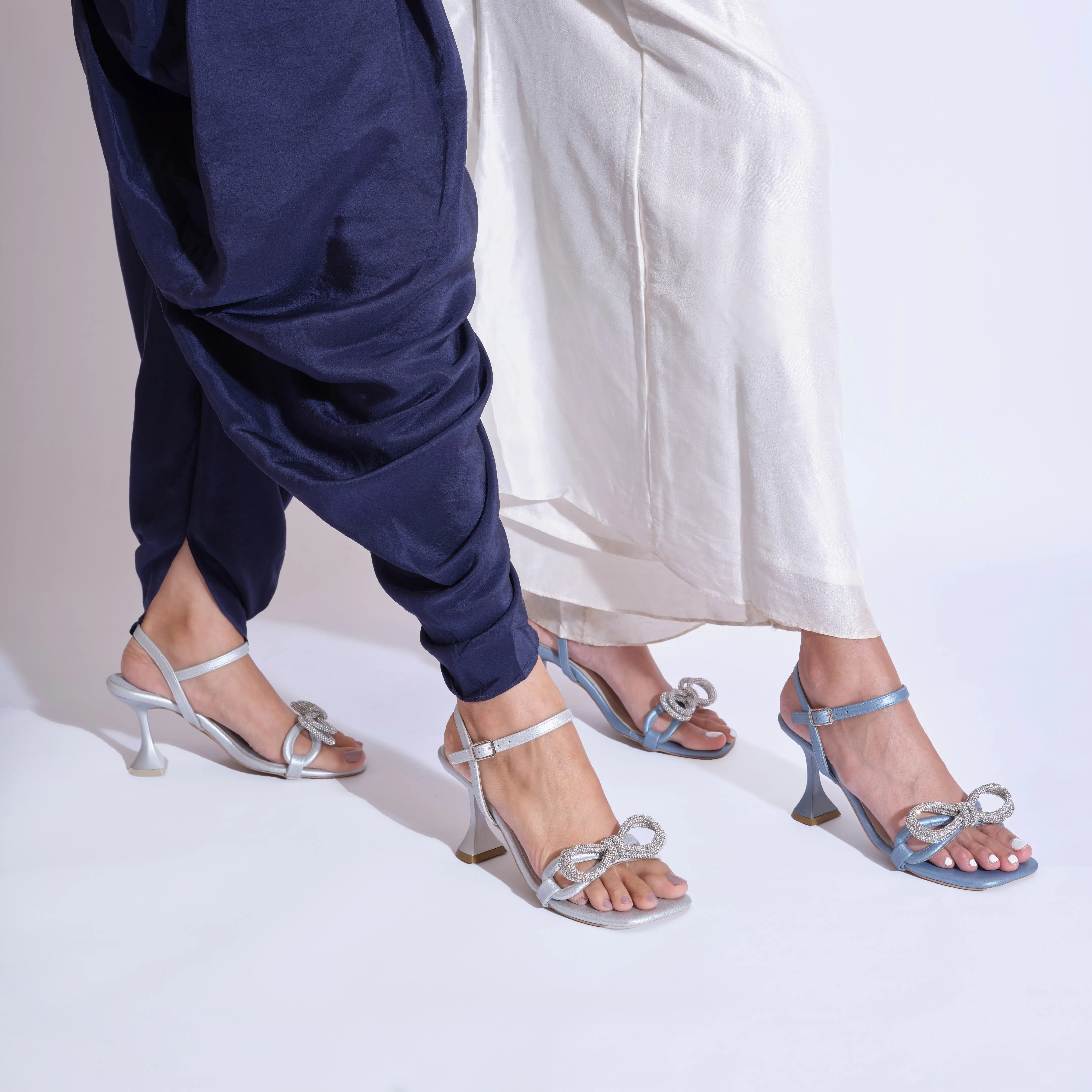Sparkly Silver Bow Heels