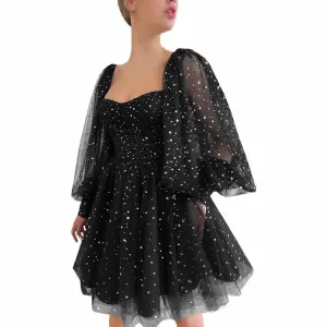 Sparkly Starry Tulle Prom Dresses A Line Homecoming Dresses Formal Evening Gowns for Teens