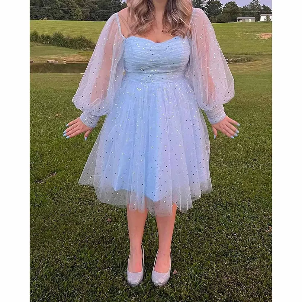 Sparkly Starry Tulle Prom Dresses A Line Homecoming Dresses Formal Evening Gowns for Teens