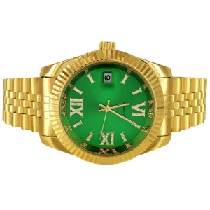 Stainless Steel Green Roman Icy Dial Fluted Bezel Automatic Watch