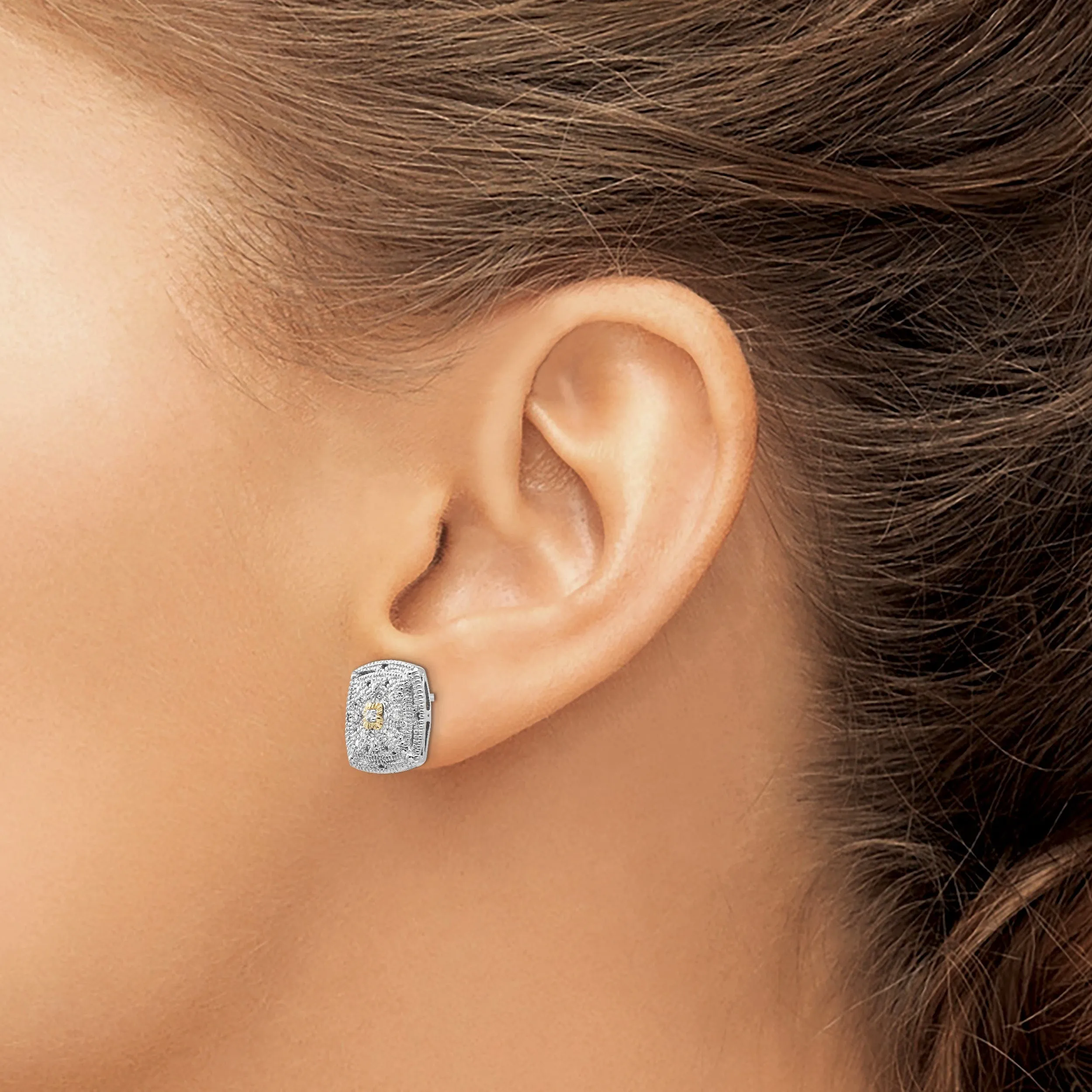 Sterling Silver Gold Diamond Earrings