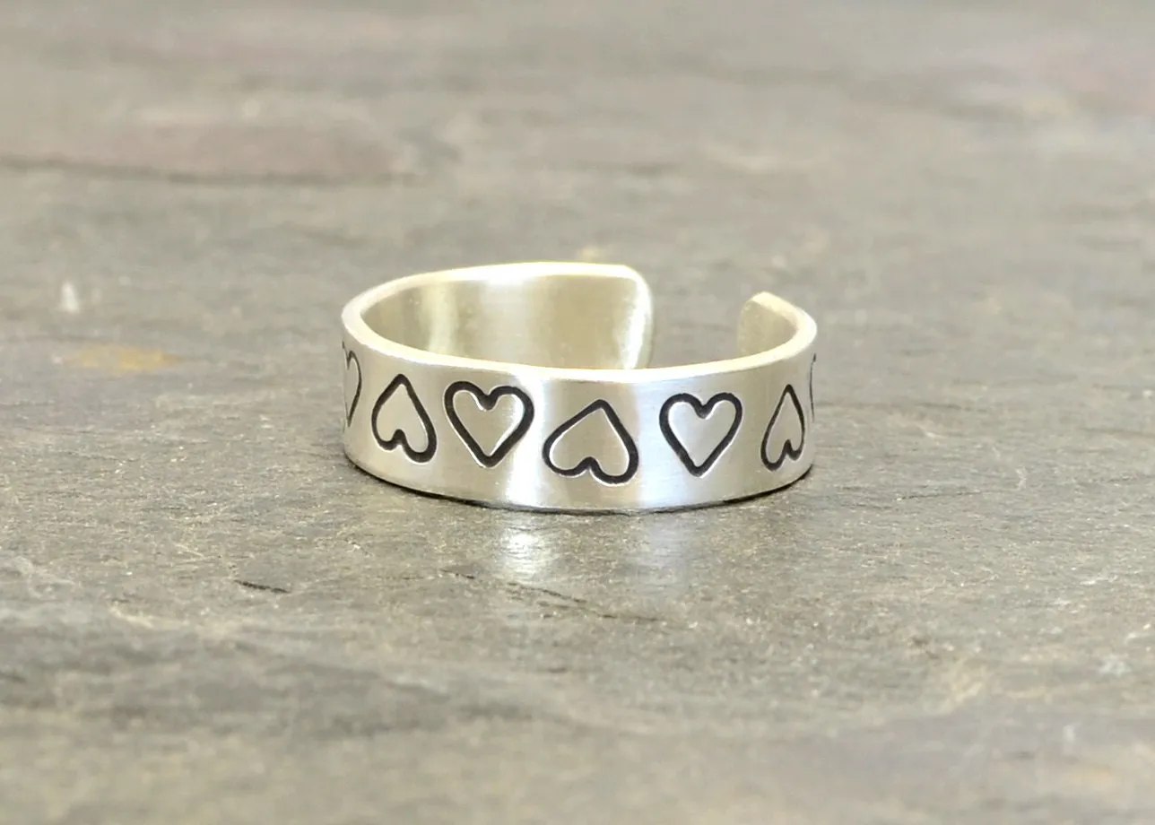 Sterling Silver Heart Toe Ring with Love